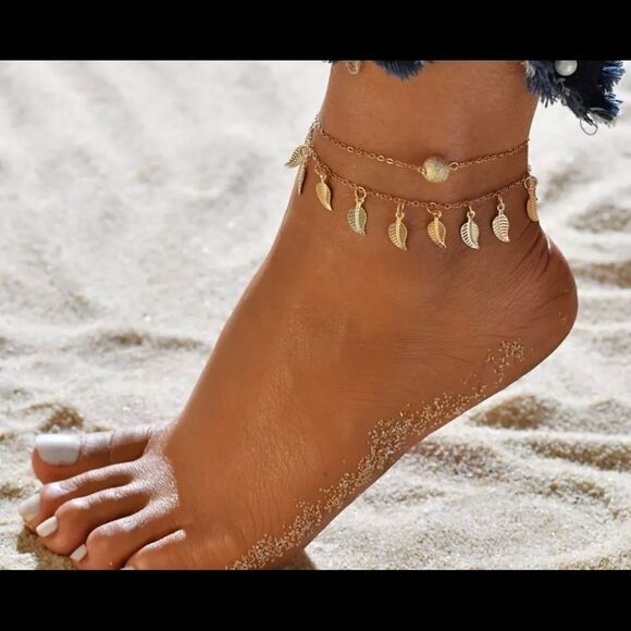 BOHO TASSEL LEAF ANKLET - Picture 1 of 4